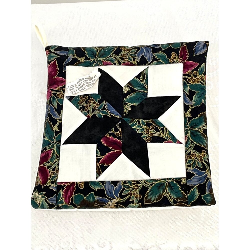 Quilted Star Pattern Aroma Spice Mat Trivet Floral Border For Kitchen‎